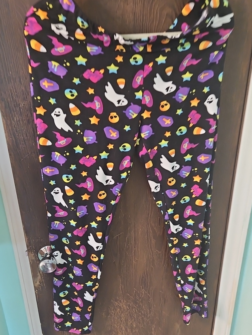 Kids Halloween Ghost & Candy Print Leggings - Black